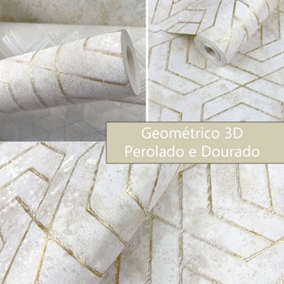 Papel de Parede Importado Alto Relevo Geométrico Dourado - Rolo 10 metros de comprimento x 53cm de Largura  Cola Inclusa em Oferta na Shopee