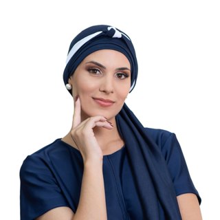 Turbante na cor escolhida com tiara de nó na cor escolhida com branco