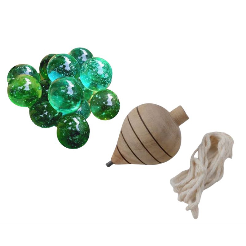 kit 40 bolinhas de gude fubeca Buricá com pião de madeira brinquedo infantil