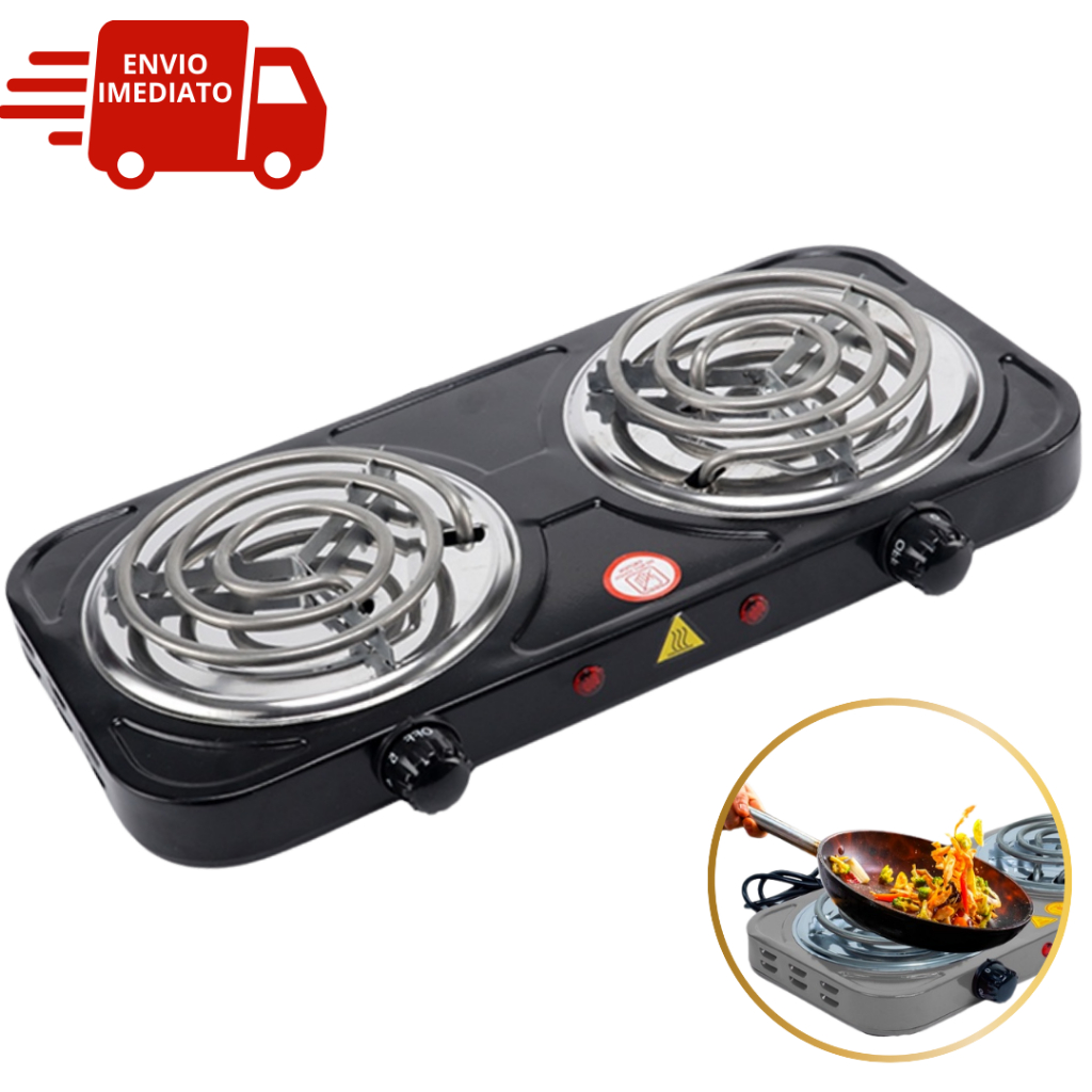 Fogareiro Elétrico 2 Bocas Portátil 110V Fogão Elétrico Camping Portátil de Mesa
