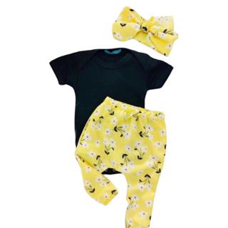 conjunto menina bebê menina floral e bolinha com faixinha de cabelo fofo