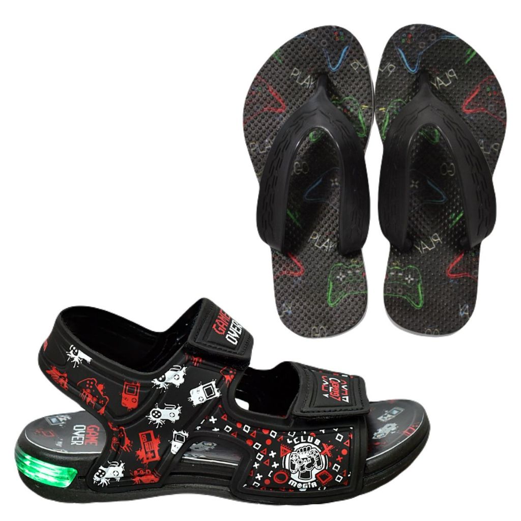 Sandália Papete Led Infantil Masculina Estilosa Confortável Personagem + Chinelo