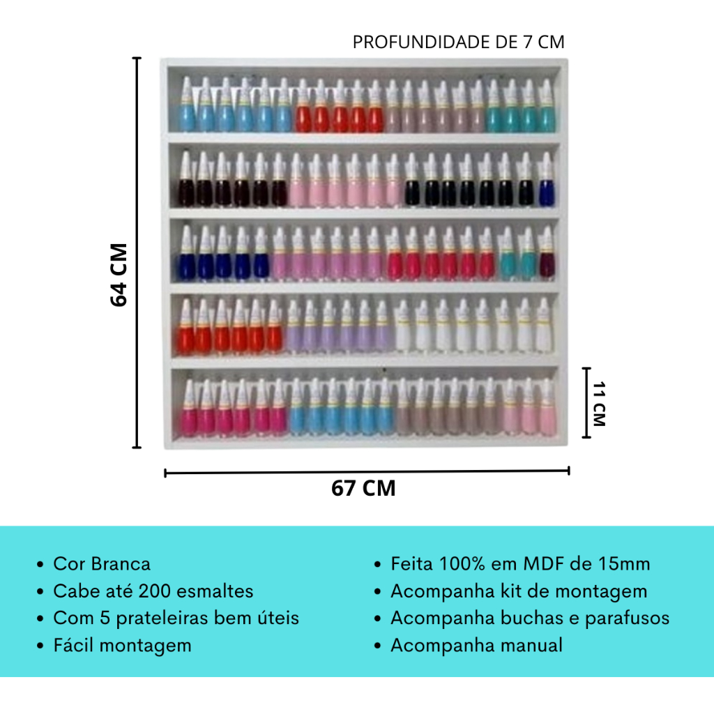 Kit 2 Esmalteira Parede Manicures Suporta Até 400 Esmaltes