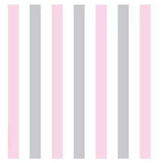 Papel De Parede Listrado, Infantil em Tons De Rosa, Branco E Cinza 2,50m - Home & Living