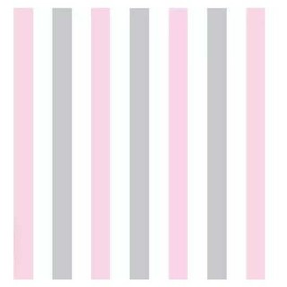 Papel De Parede Listrado, Infantil em Tons De Rosa, Branco E Cinza 2,50m