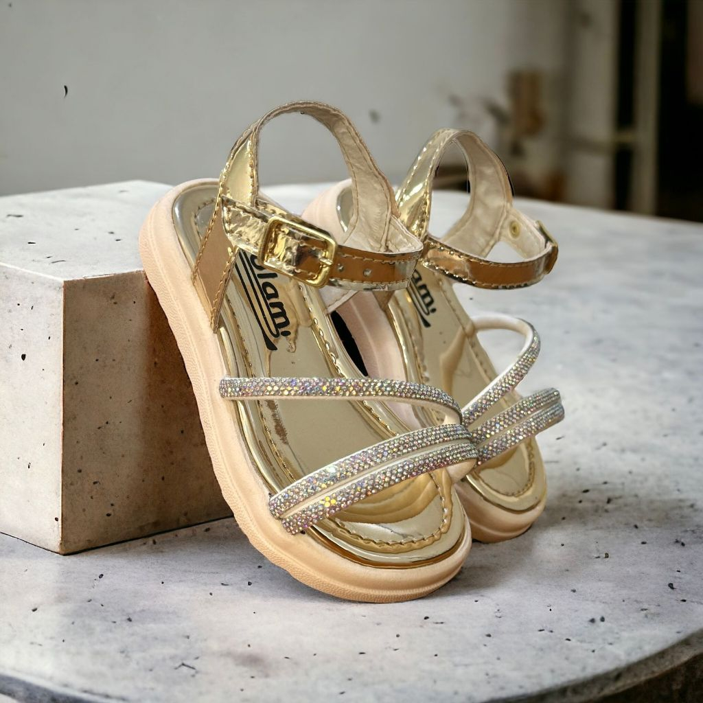 Sandália Infantil Menina Brilho Strass Fivela Tratorada Elegante Delicada Leve Confortável Moderna