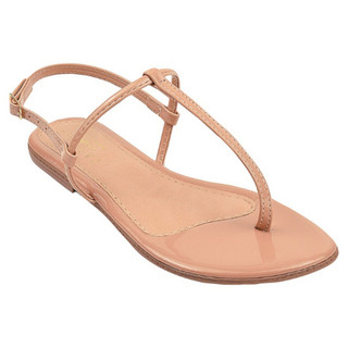 Sandalia Feminina Rasteirinha nude com tiras fina Basica Verniz Fivela confortavel
