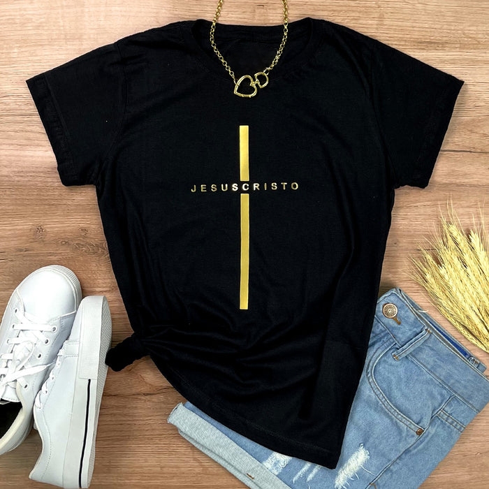 Camiseta Jesus Cristo Moda Evangélica T-shirt Feminina Baby Look Algodão Macio Gospel Estilo e Fé