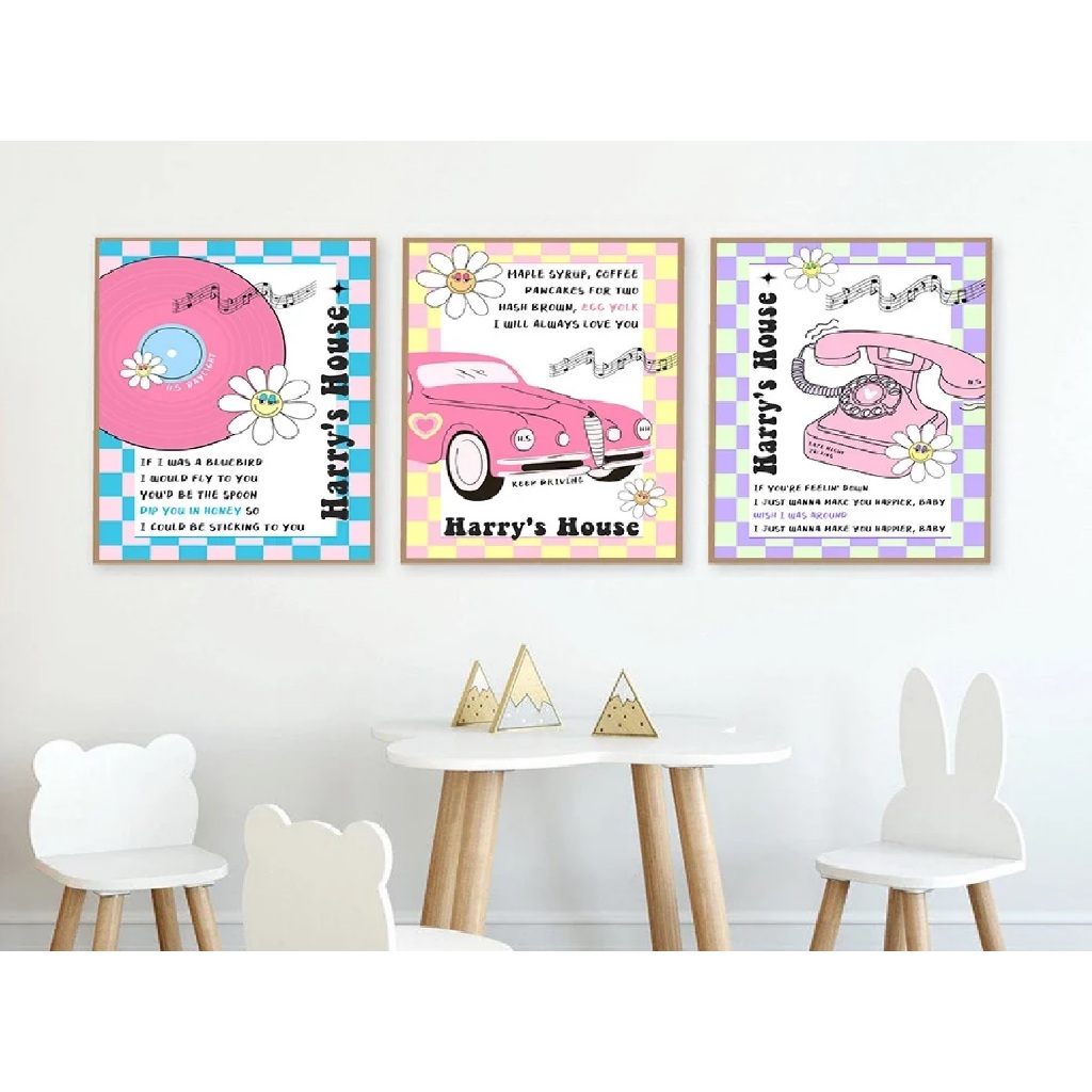 Quadros decorativos Harry Styles letras de músicas (3 peças)