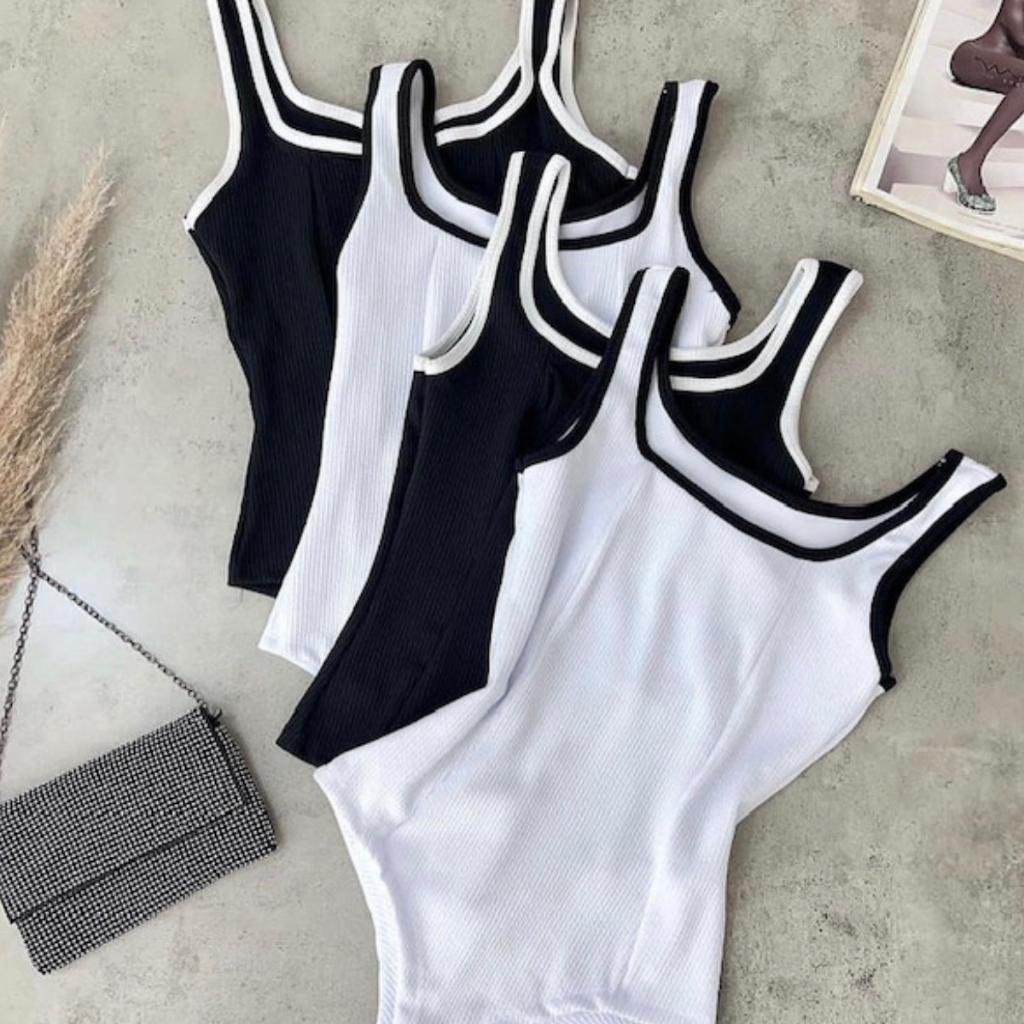 Body Feminino Regata Alça Larga Bicolor Moda