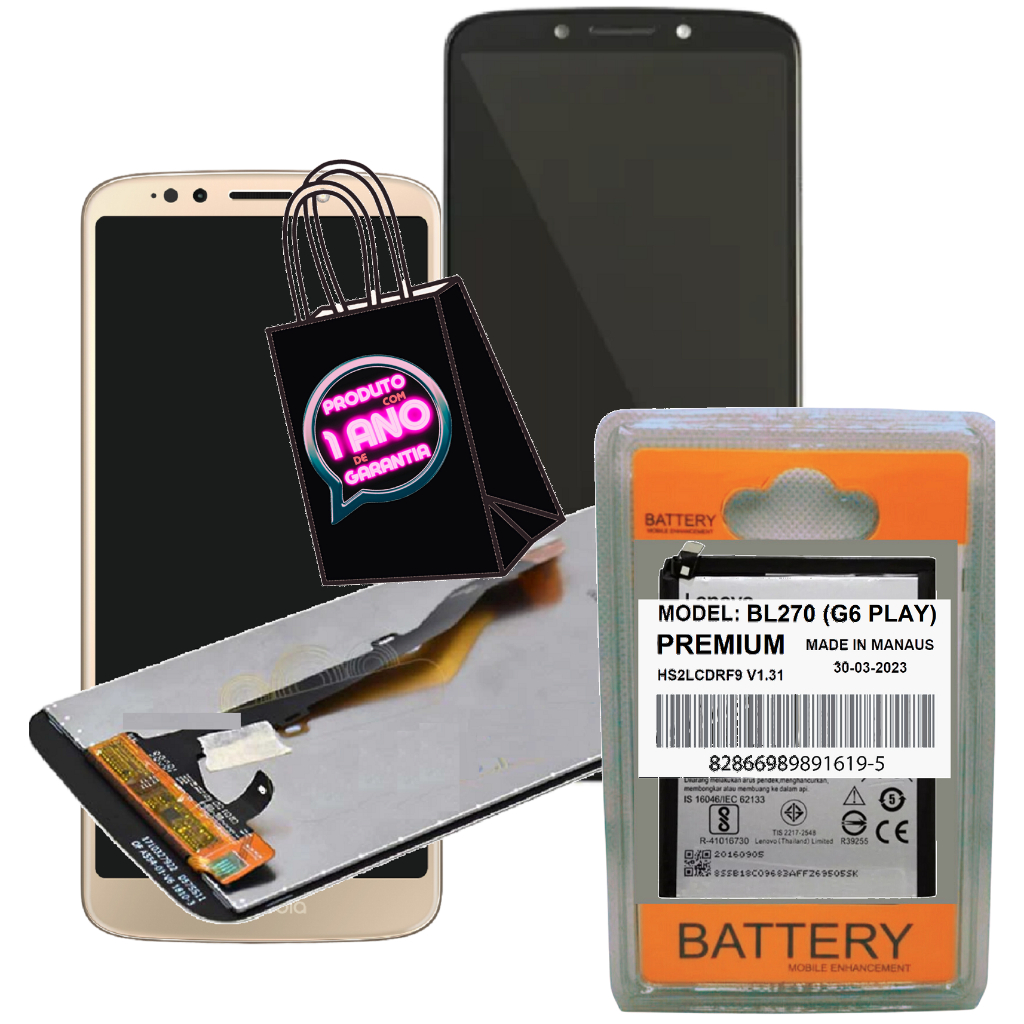 Kit Tela Frontal + Battria Compatível Moto G6 Play Xt1922 + Touch Display Lcd Full Hd!