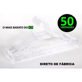 Kit 50 cabide acrílico CRISTAL transparente para roupas reforçado resistente para loja envio imediato