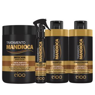 Kit Eico Mandioca Shampoo 450ml Condicionador 400ml + Máscara Hidratação 1kg + Spray Finalizador Proteção Térmica 120ml