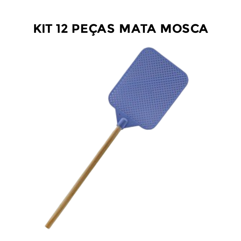 OFERTA 10.10 KIT 12 unidades Pá de Plastico Mata Mosca com cabo de Madeira Sortidos
