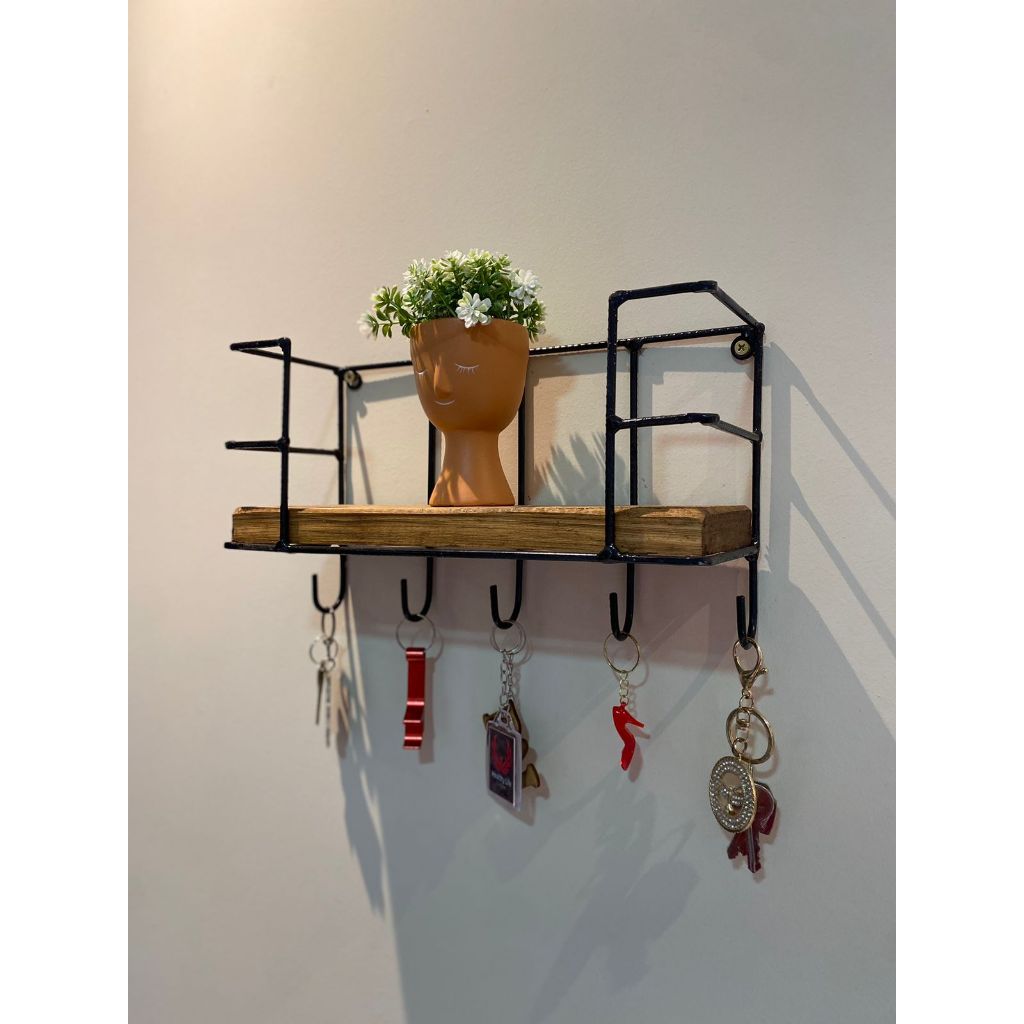 Porta Chaves Em Ferro e Madeira Com 5 Ganchos em Oferta na Shopee