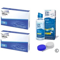 Lente de Contato Soflens 59 / 2 Caixas uso mensal + estojo + Renu 60ml