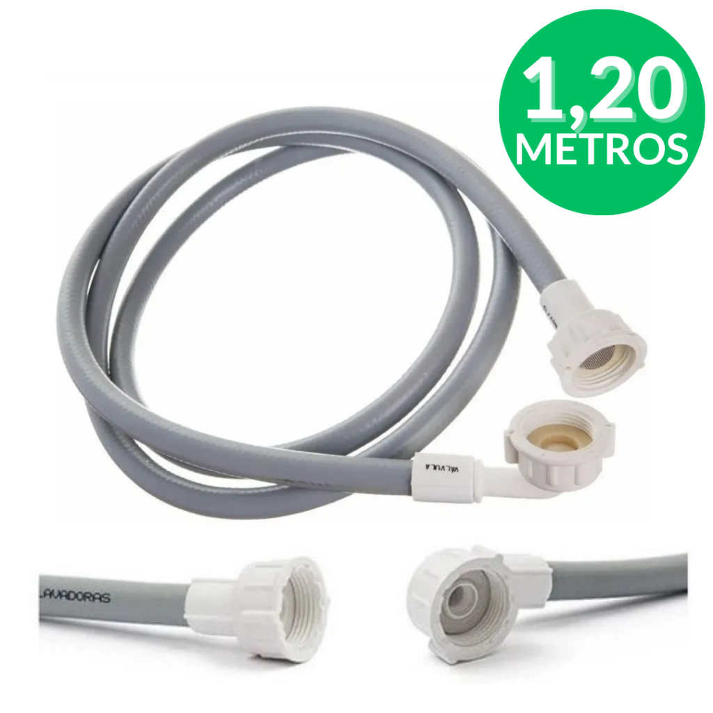 Mangueira Entrada Agua Máquina de Lavar 1,20 Metros Universal 1/2 Polegada, Lavadora Brastemp, Eletrolux, Consul, LG
