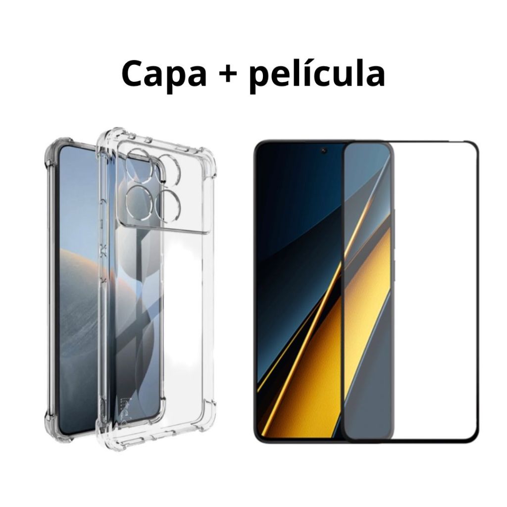 Kit 2X1 Xiaomi Poco X6 Pro 5G - Capa Silicone Transparente TPU 3D + Pelicula Frontal Cerâmica 9D