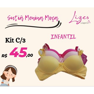 Kit C/3 Sutiãs de Bojo INFANTIL/ Menina Moça