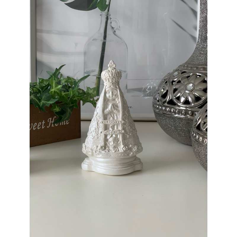 nossa senhora aparecida 15 cm infantil baby manto bordado branco perolado gesso em Oferta na Shopee