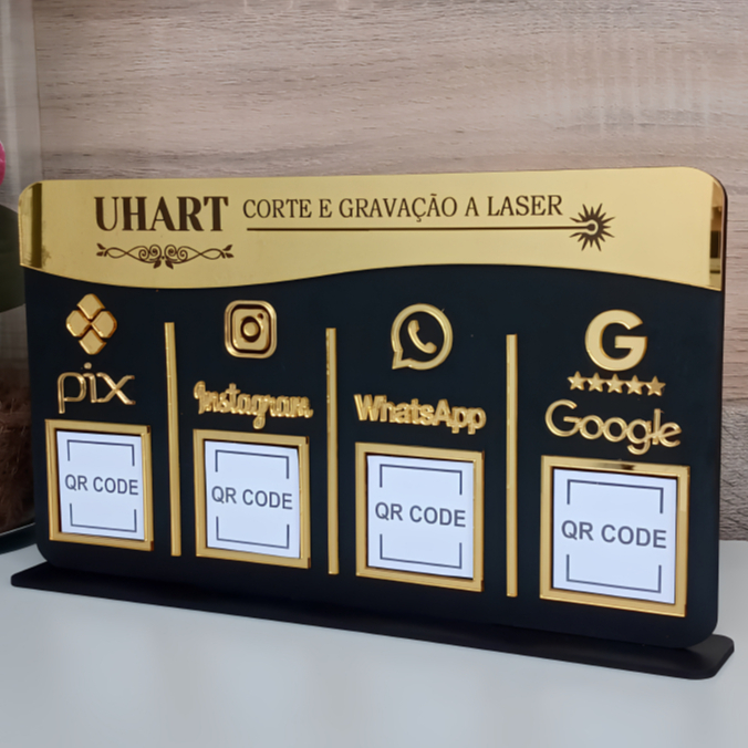 Placa Pix com 4 QR Code Display de mesa