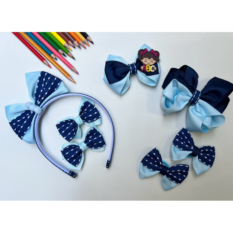 Laços escolares kit com 7 peças diversas na cor do uniforme/ farda cabelo menina