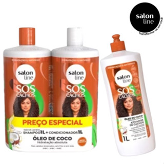 Kit Salon Line Cachos COCO Tratamento Profundo Shampoo + Condicionador + Ativador 3X1000ML (3PEÇAS)