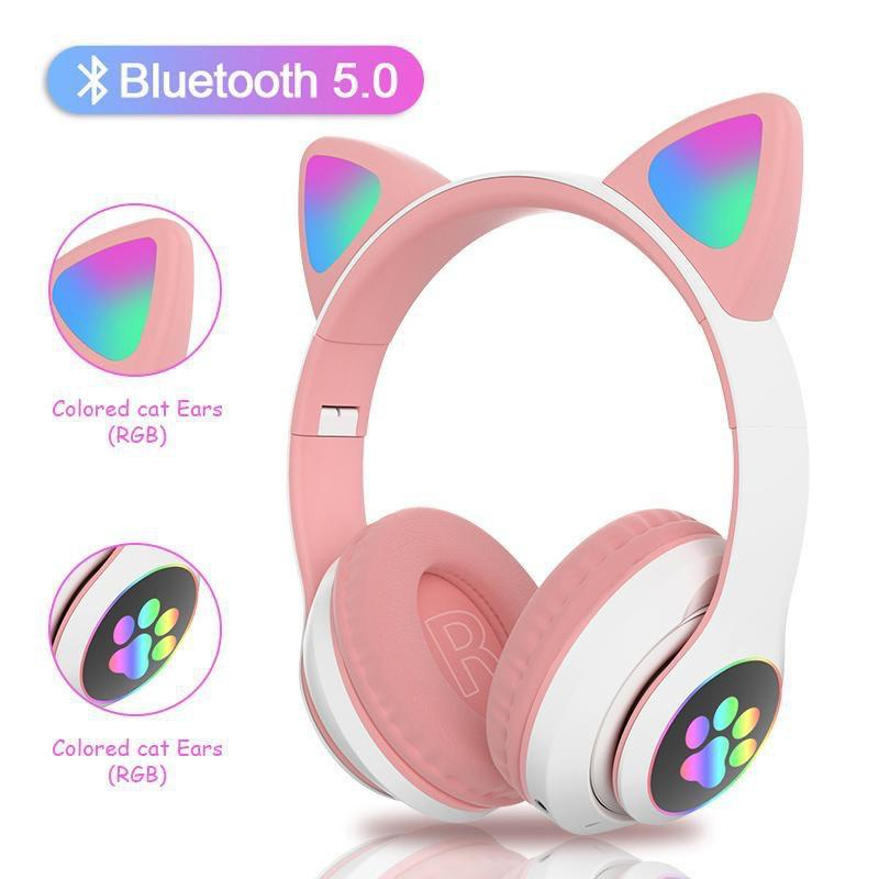 Fone De Ouvido HeadFone Sem Fio Orelha de Gato Gatinho Cat 5.0 Bluetooth Ear Com Led Rgb Original