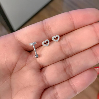 Piercing Coração Cravejad Trágus Prata 925 Com fecho de Aço