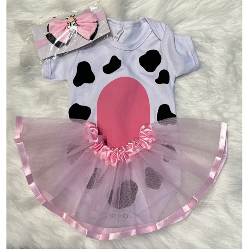 Body Vaquinha com laço Tuli(rosa  lisa)(K-3)