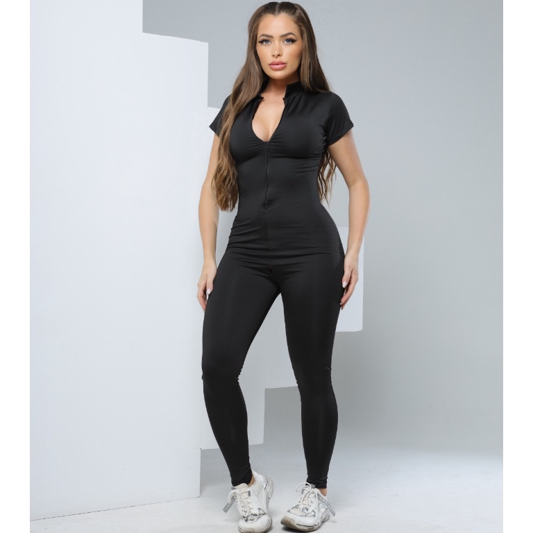 Macacão Gringo Longo Baby Look de Calça Com Ziper Fitness Balada Treino em Oferta na Shopee