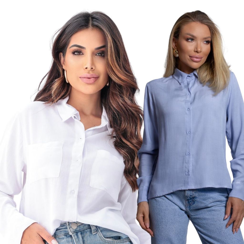 Kit 2 Camiseta Social Feminina Manga Comprida Casual Gisele freitas
