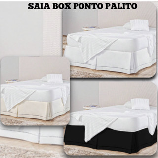 Saia protetor lateral cama Box Casal Queen ponto palito Preto Branco Palha cores