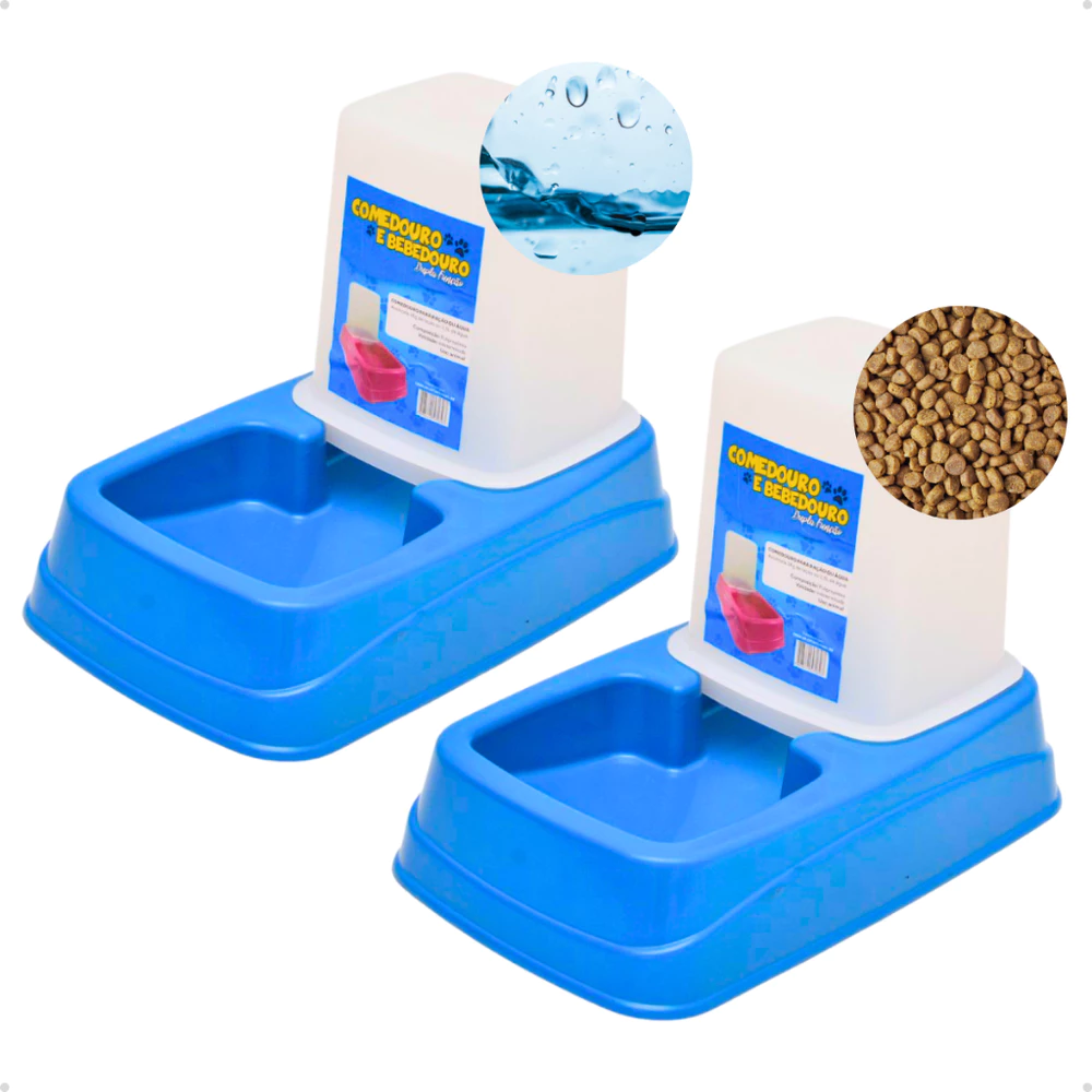 Comedouro ou Bebedouro Dupla Função Dispenser Automático 1 Kg Ração/1,5 Litros Água Cães e Gatos