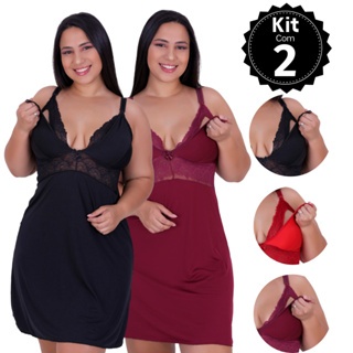 Kit 2 Camisola Amamentação Plus Size Pijama Gestante Maternidade pós parto abre fácil