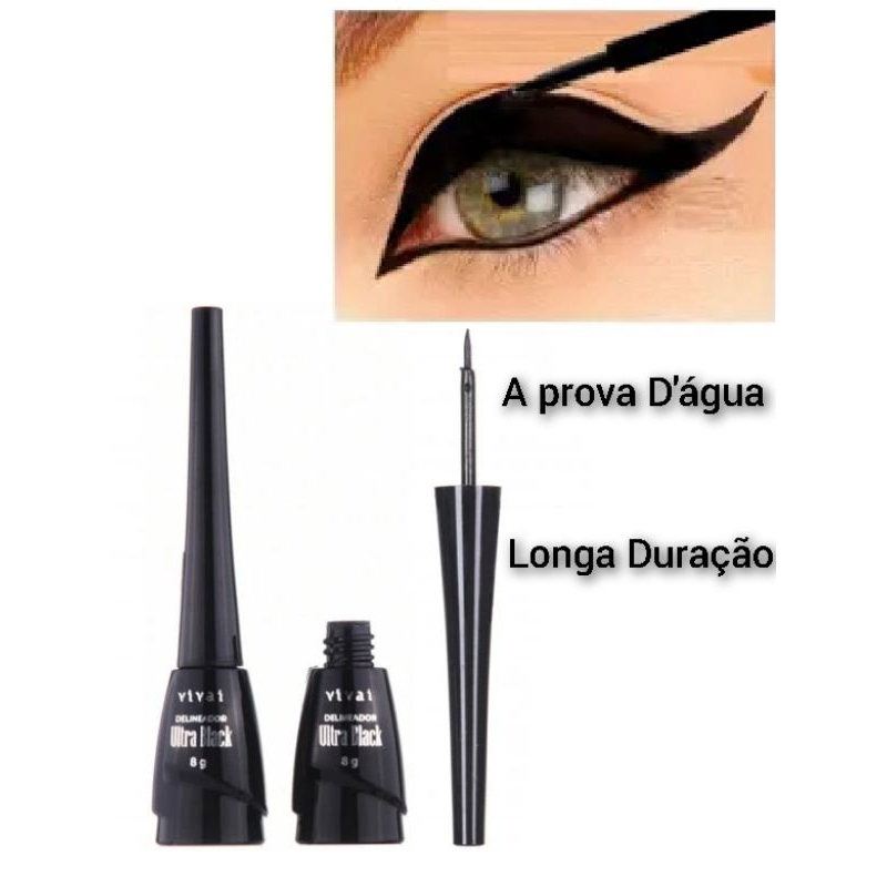 kit C/2 ou 1 UNIDADE delineador Líquido a prova D'água Super preto Longa Duração Ultra Black Vivai maquiagem olhos Fem em Oferta na Shopee
