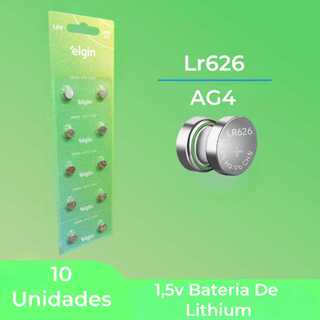 10 Baterias Alcalinas LR626 AG4 1,5V Elgin 1 Cartela (Blister com 10) Pilha LR 626