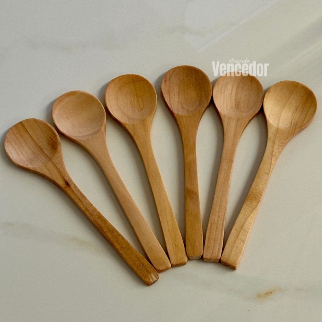 Cj 06 Colheres P/ Café ou Chá de Bambu 13cm 24618 - Vencedor em Oferta na Shopee