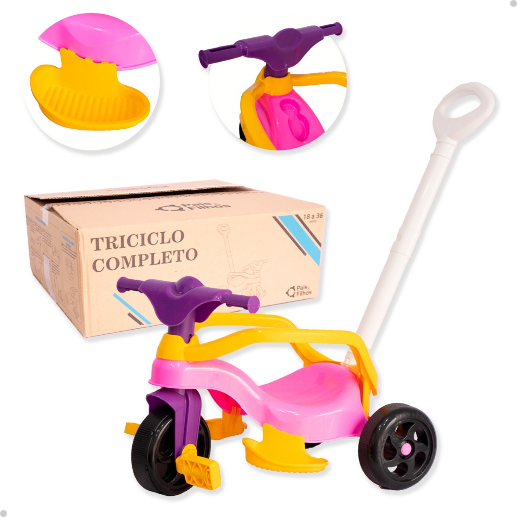 Triciclo Motoquinha Infantil Rosa Completo Empurrador Gala Envio Imediato