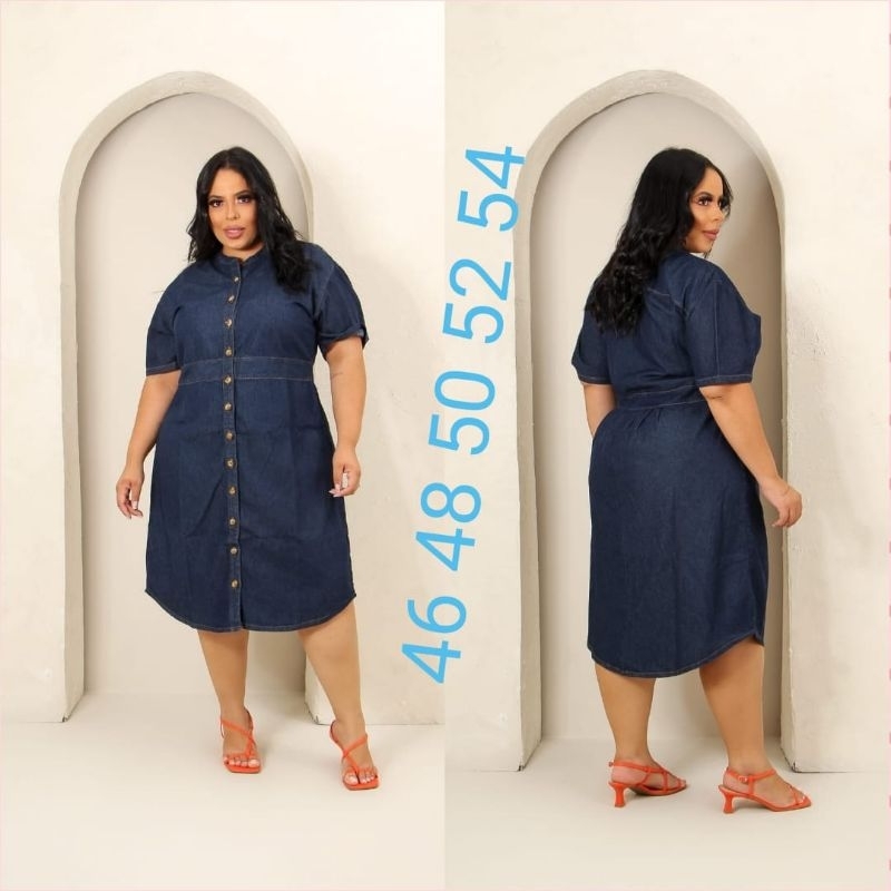vestido Chemise jeans plus size moda evangélica (cod 3) em Oferta na Shopee