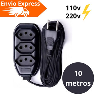 Extensão elétrica 10 Metros 110/220v Bivolt Tripolar cor preta