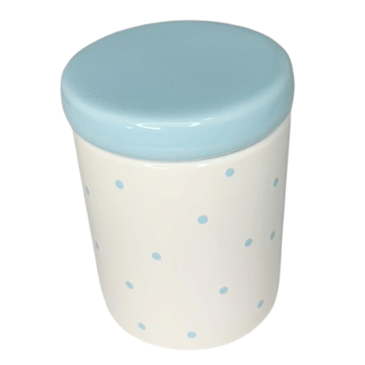 Detalhes do Kit Higiene Bebê Menino de Cerâmica Com Poá Azul Claro Elegância e Praticidade!