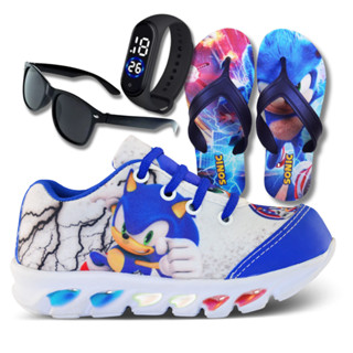 Tênis de LED Infantil Masculino Sonic Mais Chinelo Com Relogio Mais Oculos em Oferta na Shopee