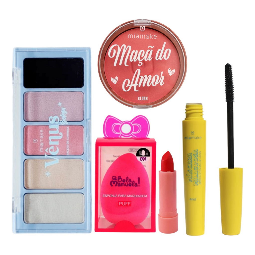 Kit De Maquiagem Paleta De Sombra Blush Rímel Batom