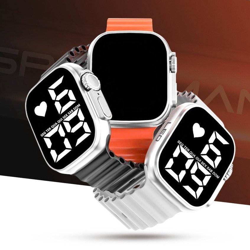 Relógio LED Digital de Pulso Esportivo feminino À Prova D'água Masculino Ultra 9 Esporte Pulseira De Silicone novo 2024 em Oferta na Shopee