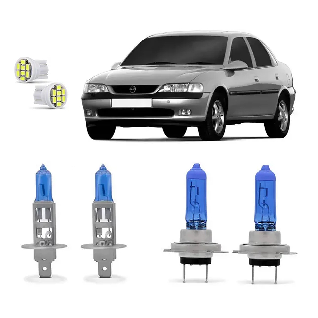Kit 4 Lampada Super Branca Farol Vectra 1997 1998 1999 2000 2001 2002 2003 2004 2005 8500k H1 H7