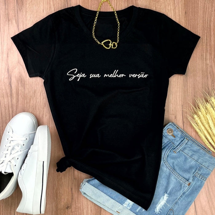 Camiseta Camisa Seja Sua Melhor Versão Moda Evangélica T-shirt Baby Look Feminina Algodão Premium