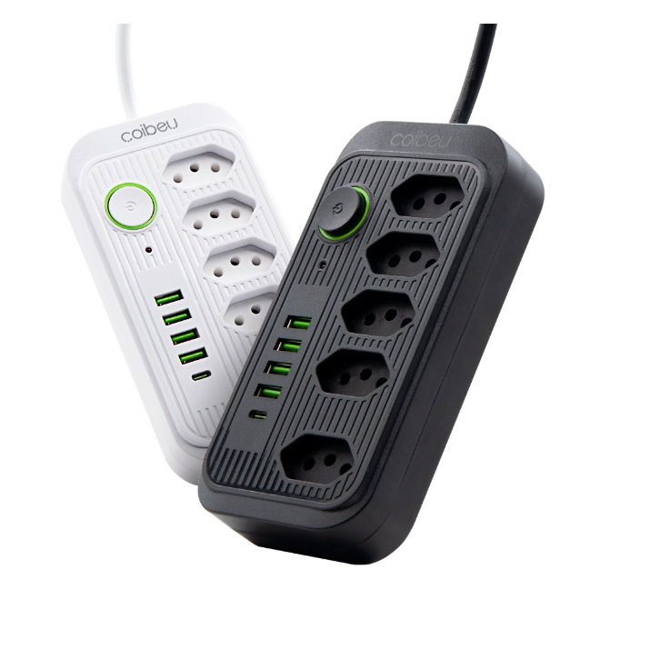 Extensão 5 Tomadas 4 USB 1 Type-C Universal Bivolt Power 110v/220v 2m 5M WKC-541 COIBEU