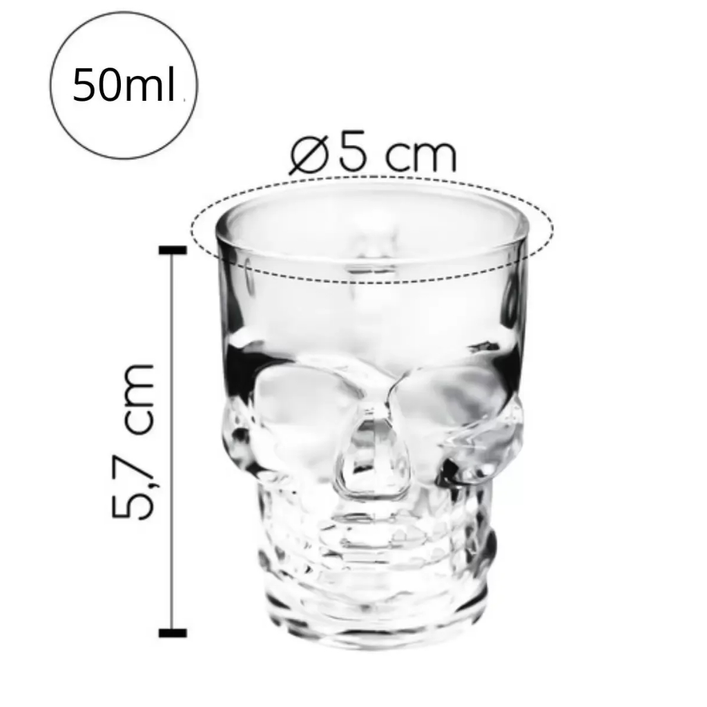 Detalhes do Jogo 6 Copos Caveira Vidro Shot Dose Vodka Skull Tequila Bar 50ml - HausKraft