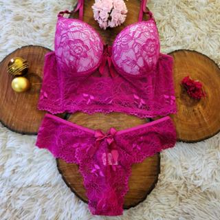 Conjunto Bicolor com Bojo Lingerie de Luxo com Calcinha Fio dental e Sutiã Soutien Duas cores Sensual Linha Noite Lingeries Langeries